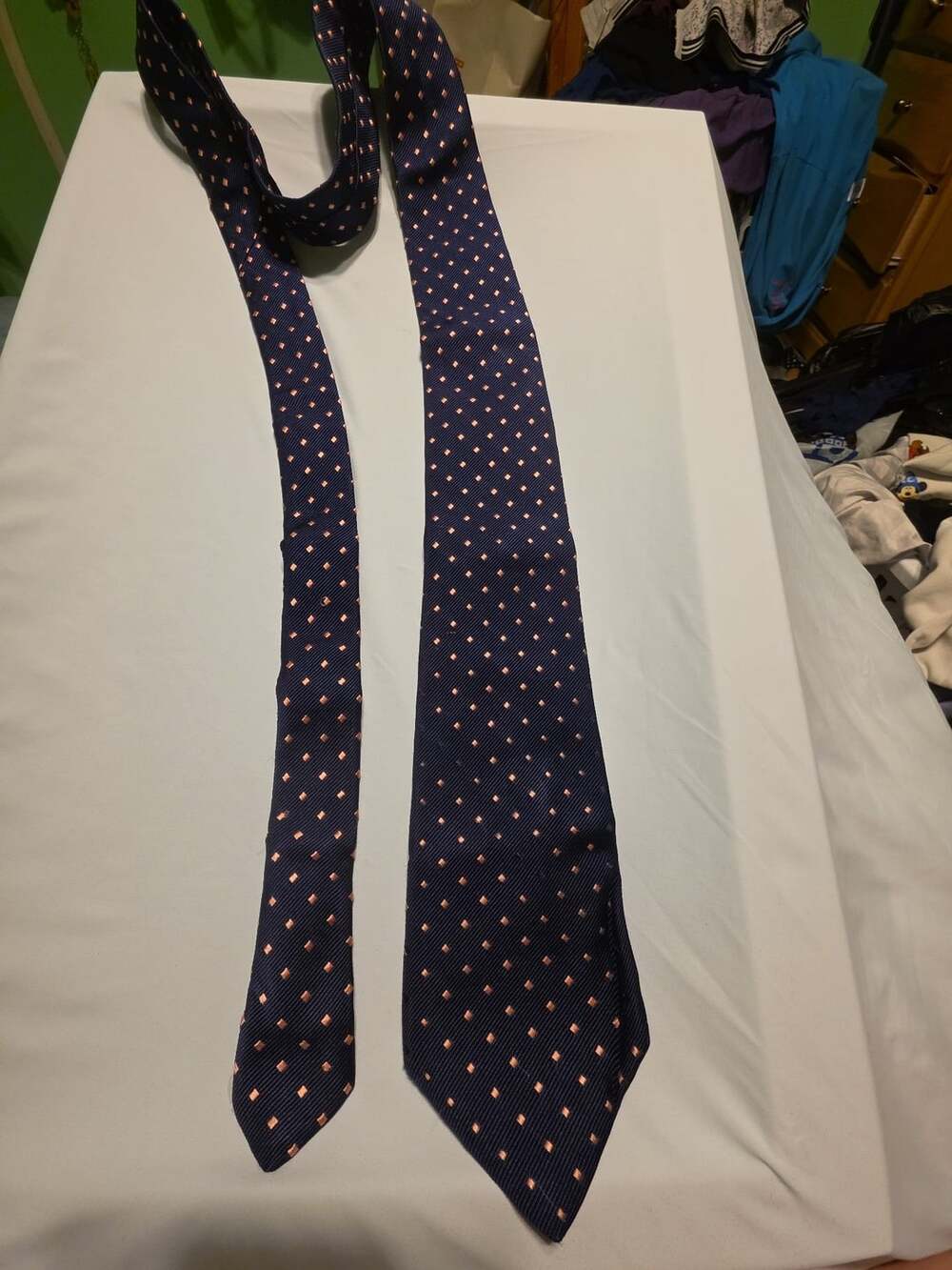 Thomas Pink Navy Silk Diamond Geometric Necktie Handmade In England